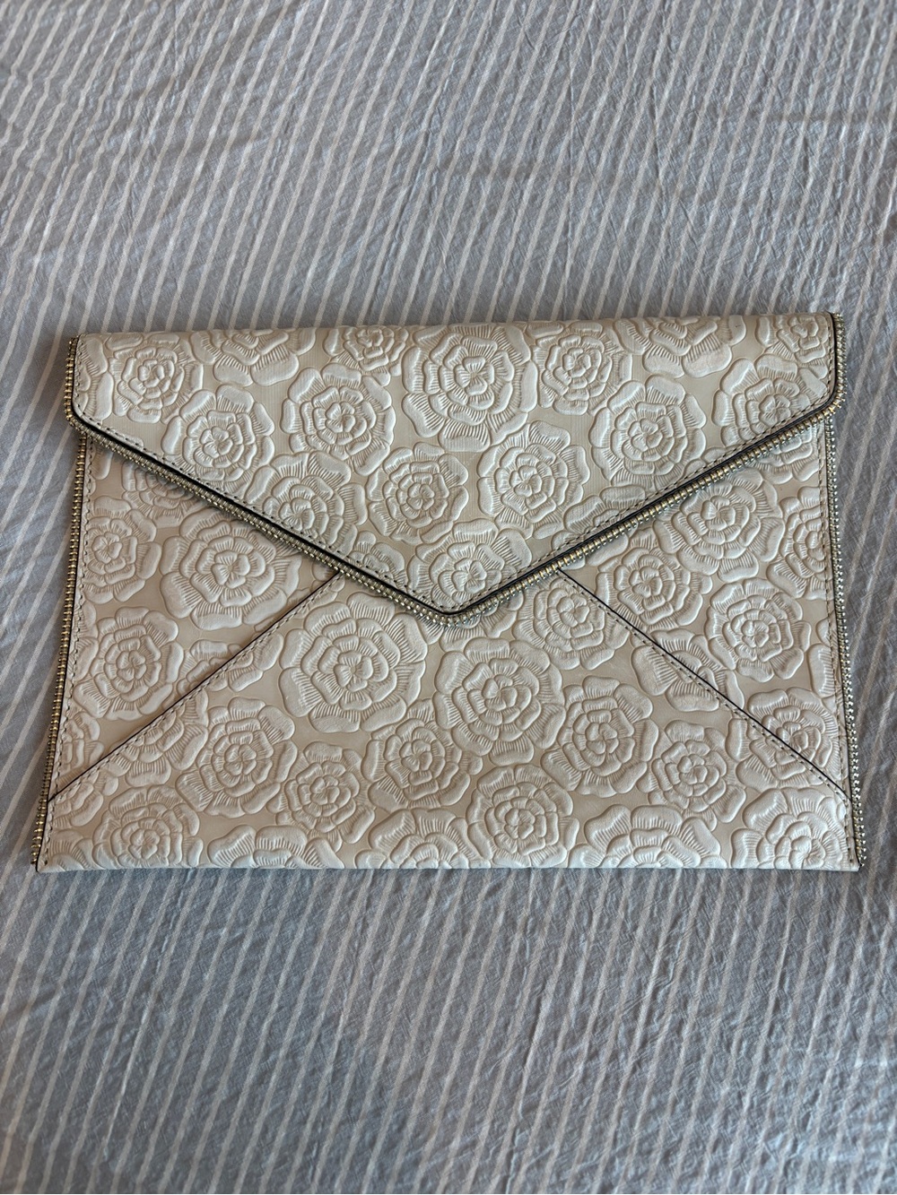 Rebecca Minkoff Cream Embossed Floral Envelope Clutch